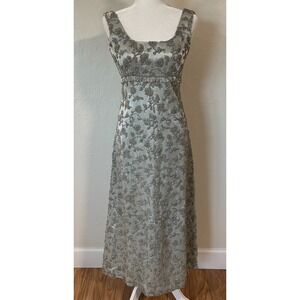 Vintage HEAVY Beaded Gray‎ Blue Sleeveless Long Dress 1950 / 1960 READ